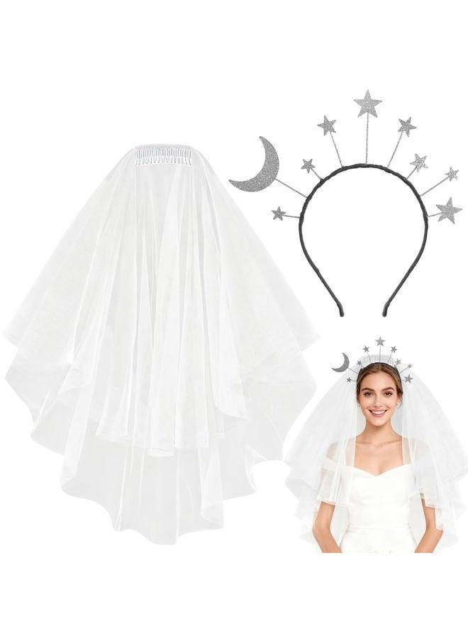 Bnikion Bride Glitter Star Headband with Veil - Image 1